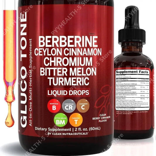 Berberine Liquid Drops Supplement - Ceylon Cinnamon, Bitter Melon, Glucomannan, Gymnema, Chromium & Turmeric Extract Blend