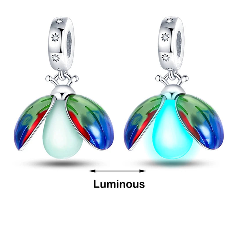Chameleon Luminous Firefly & Butterfly Silver-Plated Charms - 925 Silver for DIY Bracelet Jewelry Making