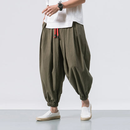 FGKKS Oversize Men’s Loose Harem Pants — Autumn Chinese Linen Sweatpants, High-Quality Casual Trousers for Men