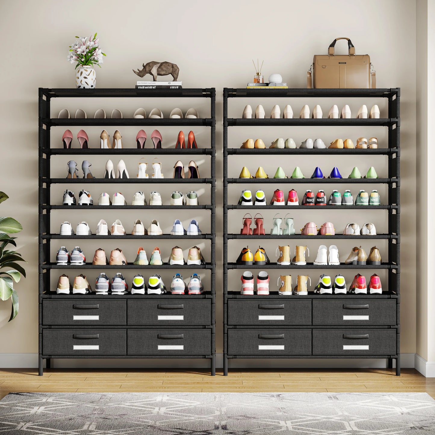 Tribesigns 10-Tier Shoe Rack Organizer – Vertical Shoe Shelf with 4 Drawer Bins, Holds 32 Pairs for Closet & Entryway