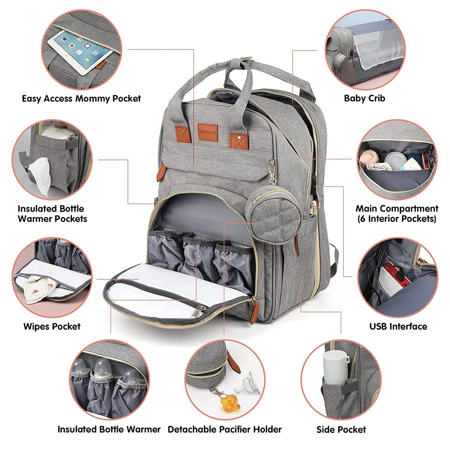 3-in-1 Diaper Bag Backpack – Waterproof Travel Bag with Foldable Baby Bed & USB Charging