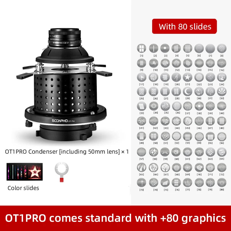 Soonpho OT1 PRO Bowens Mount Optical Snoot – 50mm/85mm/150mm Lenses for Graphic Art Effects, Godox Lighting Flash