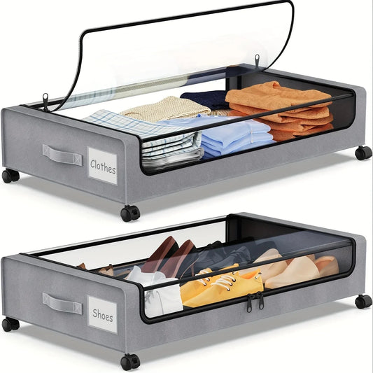 Underbed Storage Lockers with Wheels — Pull-Out Containers for Shoes & Clothes, Space-Saving for Dorms & Bedrooms