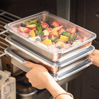 3-Piece Stainless Steel Food Container Set - Leakproof Stackable Meal Prep Boxes with Clear Lids