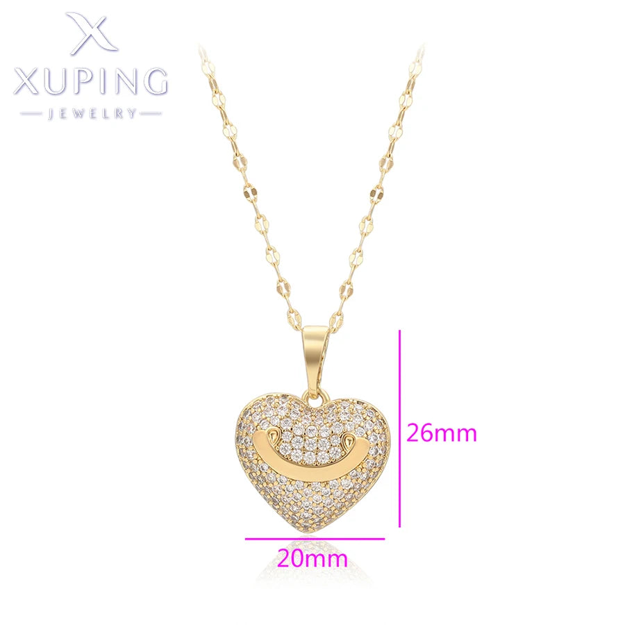 Xuping Heart Pendant Necklace - Light Gold-Tone Jewelry with Random Chain for Women and Girls, Elegant Gift X001039955