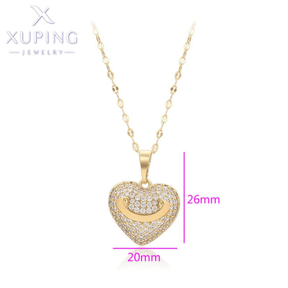 Xuping Heart Pendant Necklace - Light Gold-Tone Jewelry with Random Chain for Women and Girls, Elegant Gift X001039955