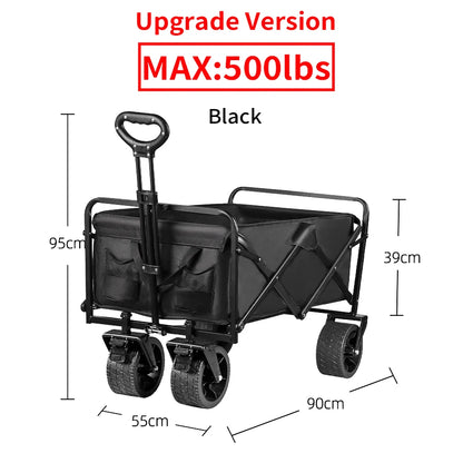 500lbs Heavy Duty Folding Tank Wheels Cart — Large Capacity Outdoor Wagon for Beach, Sand, Trolley & Camping