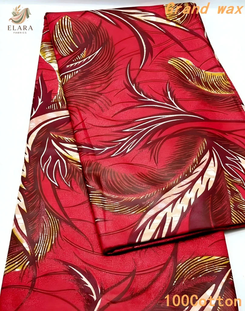 Grand Super African Wax Fabric - 100% Cotton Nigerian Glitter Glam Gold Ankara Print for Sewing