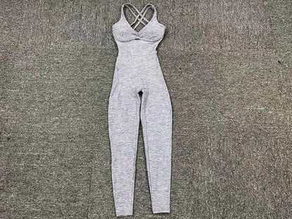 Women’s Black Sporty Jumpsuit – 2025 Workout Yoga Gym Set with Push-Up Fitness Overalls