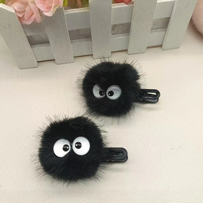 Black Fuzzy Hair Clip - Cute Big Eyes Design Hair Accessory for Women and Girls, Daily and Party Wear