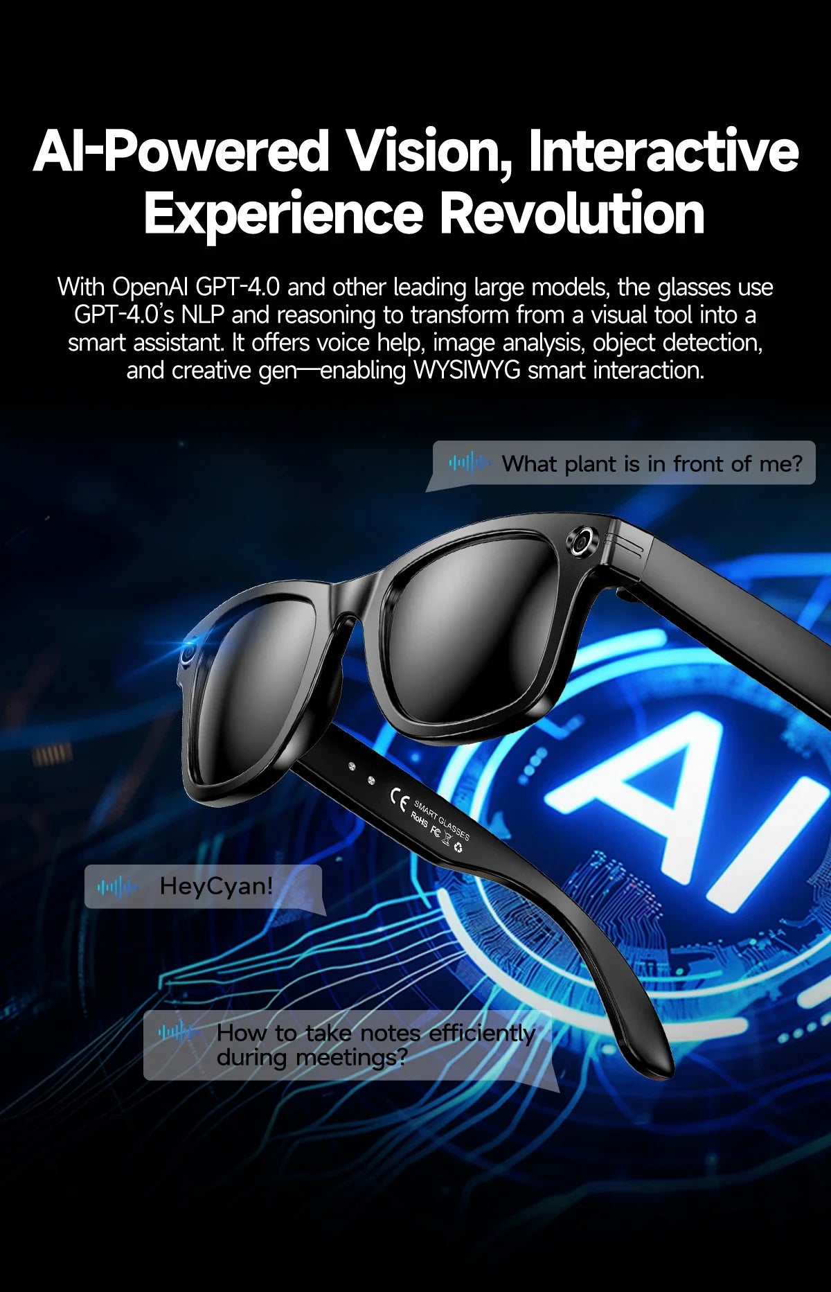 2025 Smart Glasses — Bluetooth Camera, Video Recording, AI Photo Recognition, 100+ Language Translation, Music Player for Men and Women