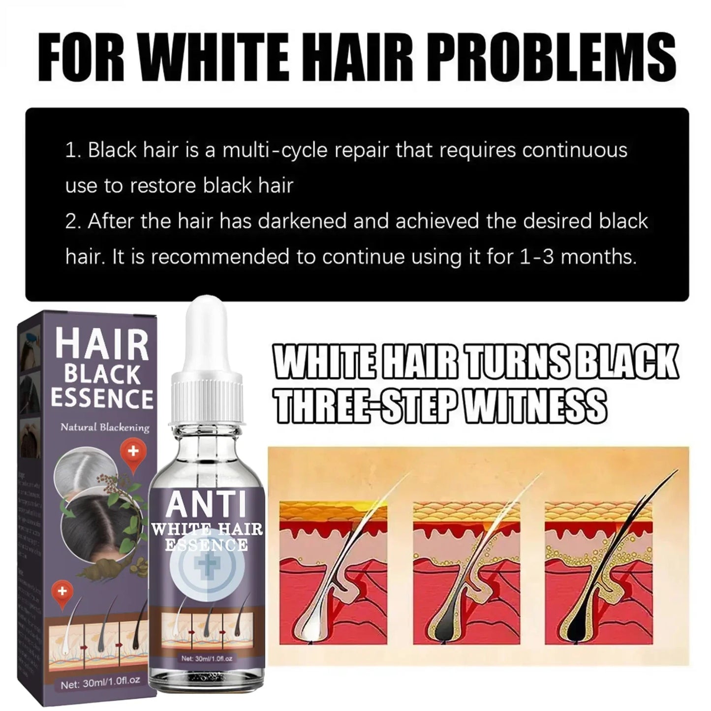White Hair Remover – Restore Natural Hair Color in 7 Days, Gray Hair Treatment Solution