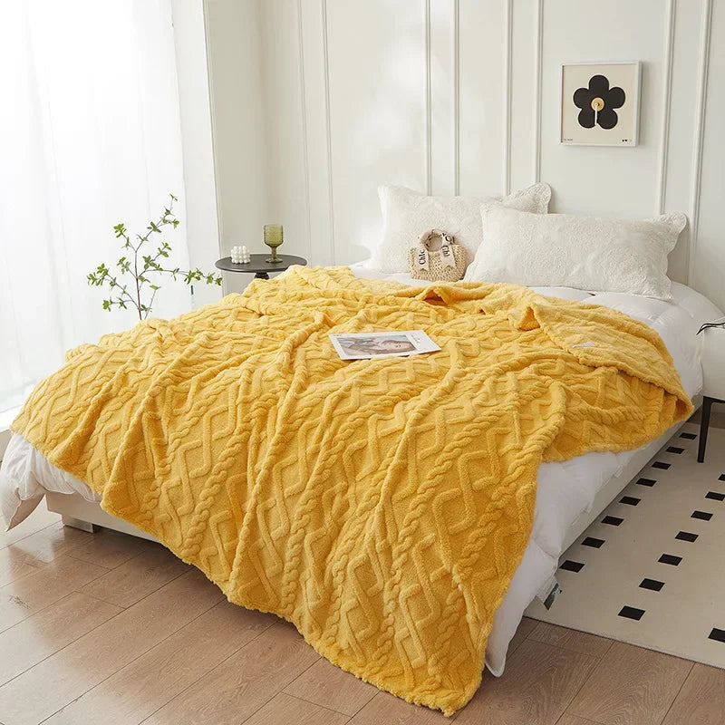 Sage Green Winter Double-Sided Lamb Wool Blanket – Thickened Flannel Throw for Sofa & Bed Cover