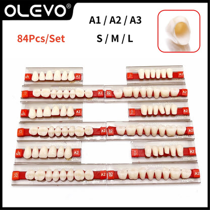 84PCS Dental Acrylic Resin Denture Teeth Set – Full Mouth Upper & Lower False Teeth Model (A1/A2/A3, S/M/L Sizes)