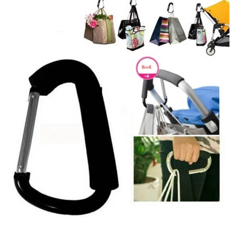Heavy Duty Stroller Hooks - Foam Handle Carabiner Clips with D-Ring Snap for Bags, Groceries & Organizer Storage