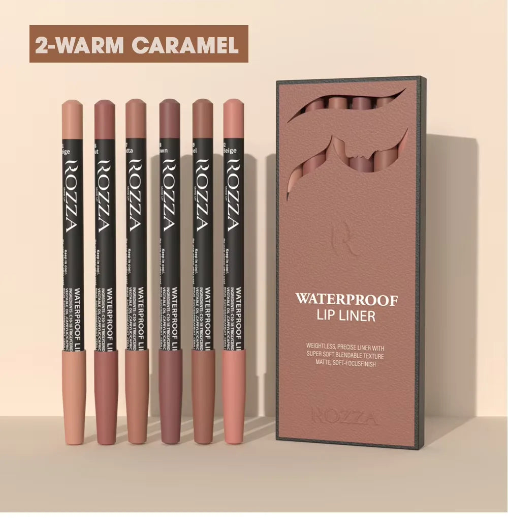 Rozza Waterproof Matte Lip Liner Pencil Set – Weightless, Precise, Super Soft & Blendable