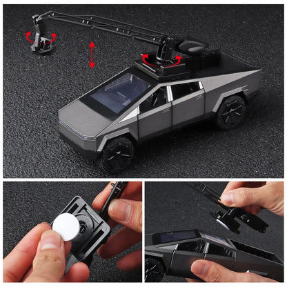 1:32 Cybertruck Diecast Toy Truck for Boys – Silver Pickup with Sound & Light, Metal Model Car for Kids Age 3+