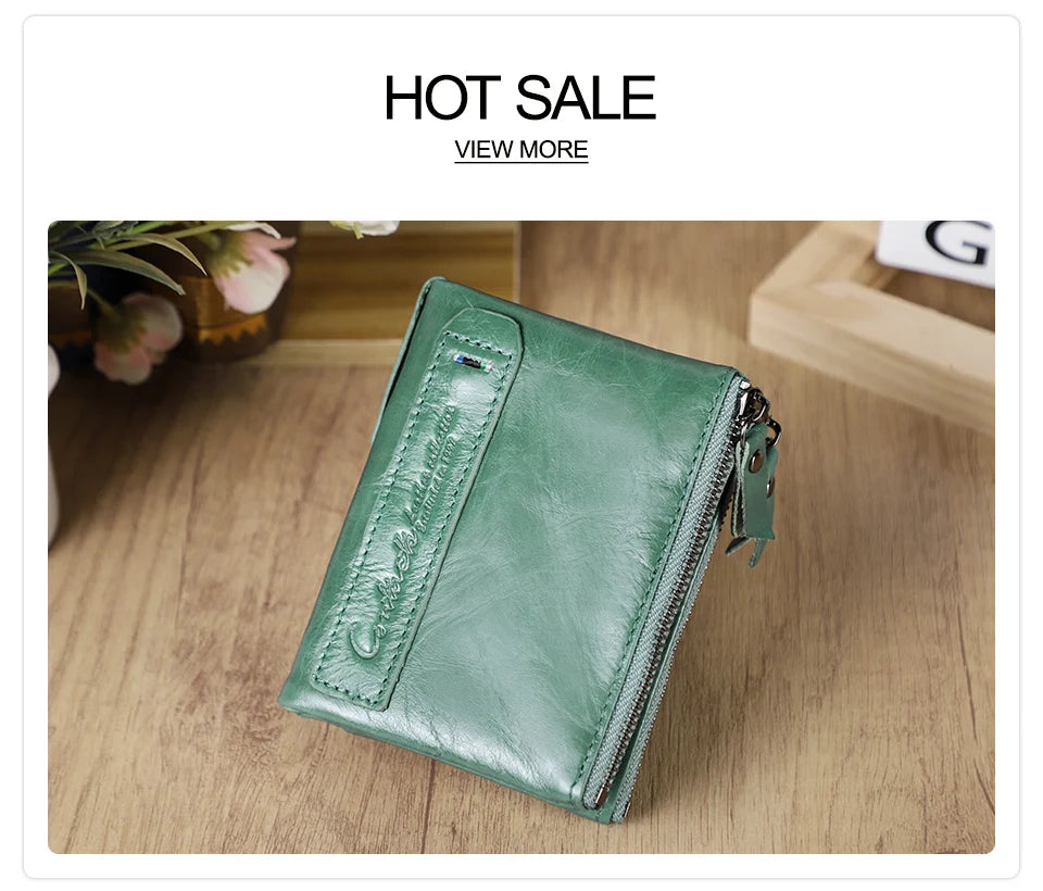 CONTACT'S Genuine Leather Short Wallet for Women — Luxury Designer Card & Coin Holder, Mini Money Clip Wallet with Free Shipping