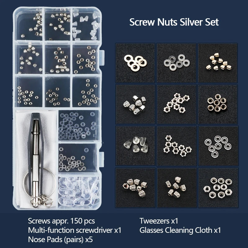 Eyeglasses Repair Kit with Screwdriver, Screws & Nose Pads – Complete Optical Repair Tool Set for Glasses & Sunglasses