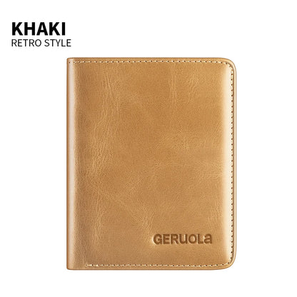 GERUOLA Vintage Genuine Leather Men’s Wallet – Ultra-Thin RFID Blocking Top-Grain Cowhide Multi-Card Holder with Secure Snap Button Slim Wallet for Men