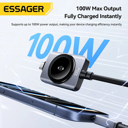 Essager 100W 2-in-1 Magnetic Charging Cable - USB-C to USB-C Fast Charger for iPhone & Apple Watch