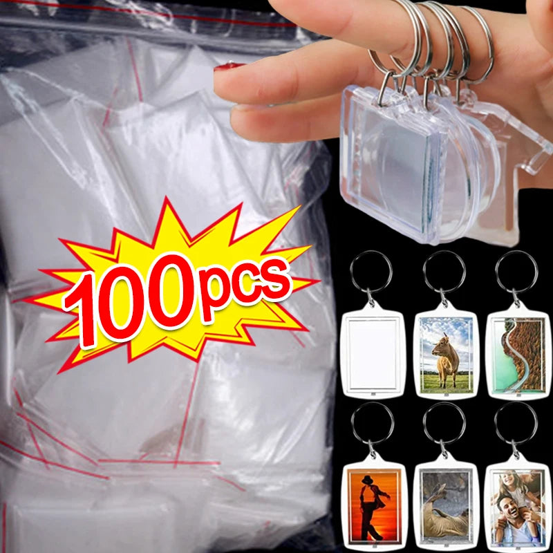 Clear Acrylic Photo Frame Keychains – Blank Rectangle Keyrings for Double-Sided Photos, DIY Supplies (5-100PCS)