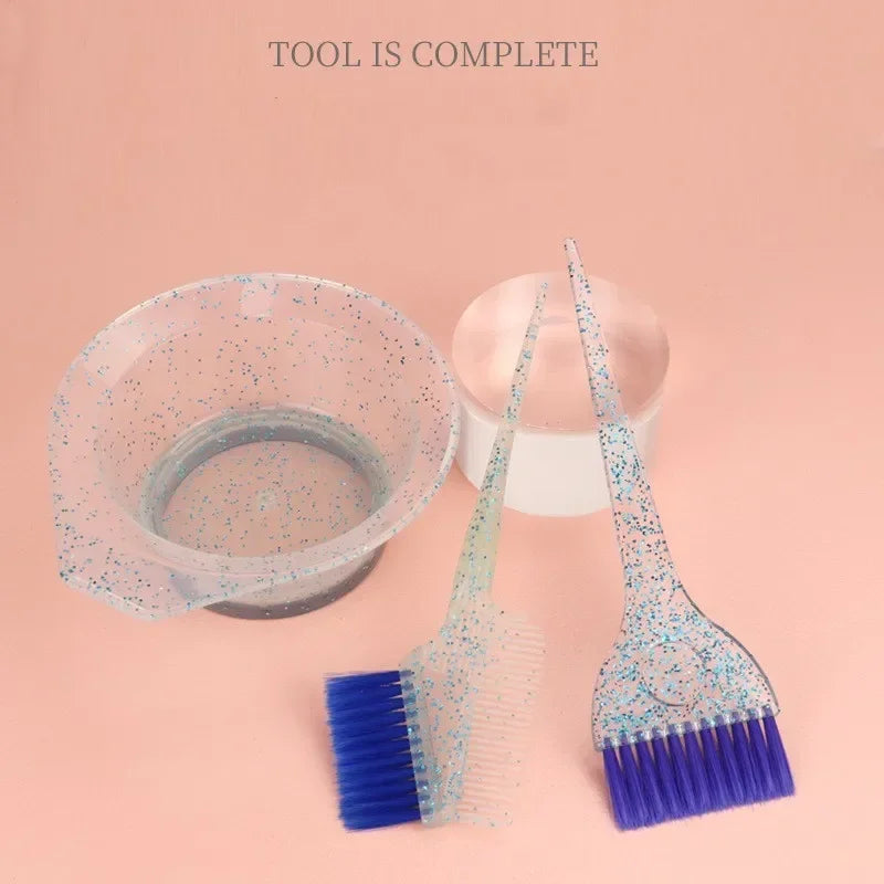 3pcs Hair Coloring Brush Set – Shiny Crystal Mixing Bowl & Easy-Clean Tinting Brushes for Salon & DIY Hairdressing