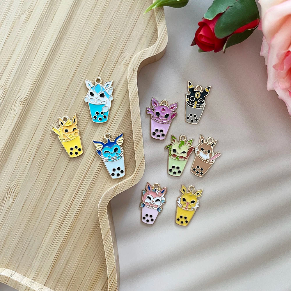 9Pcs Pokémon Pikachu Bubble Milk Tea Charm Set – Cartoon DIY Jewelry Pendants for Necklace & Bracelet Making Accessories