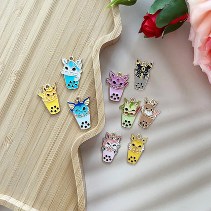 9Pcs Pokémon Pikachu Bubble Milk Tea Charm Set – Cartoon DIY Jewelry Pendants for Necklace & Bracelet Making Accessories
