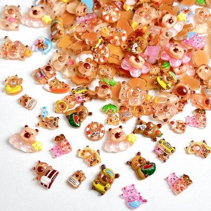 30-Piece Cartoon Guinea Pig Resin Nail Charms - 3D Cute Hamster, Cloud, and Castle Nail Art Decorations for DIY Manicures