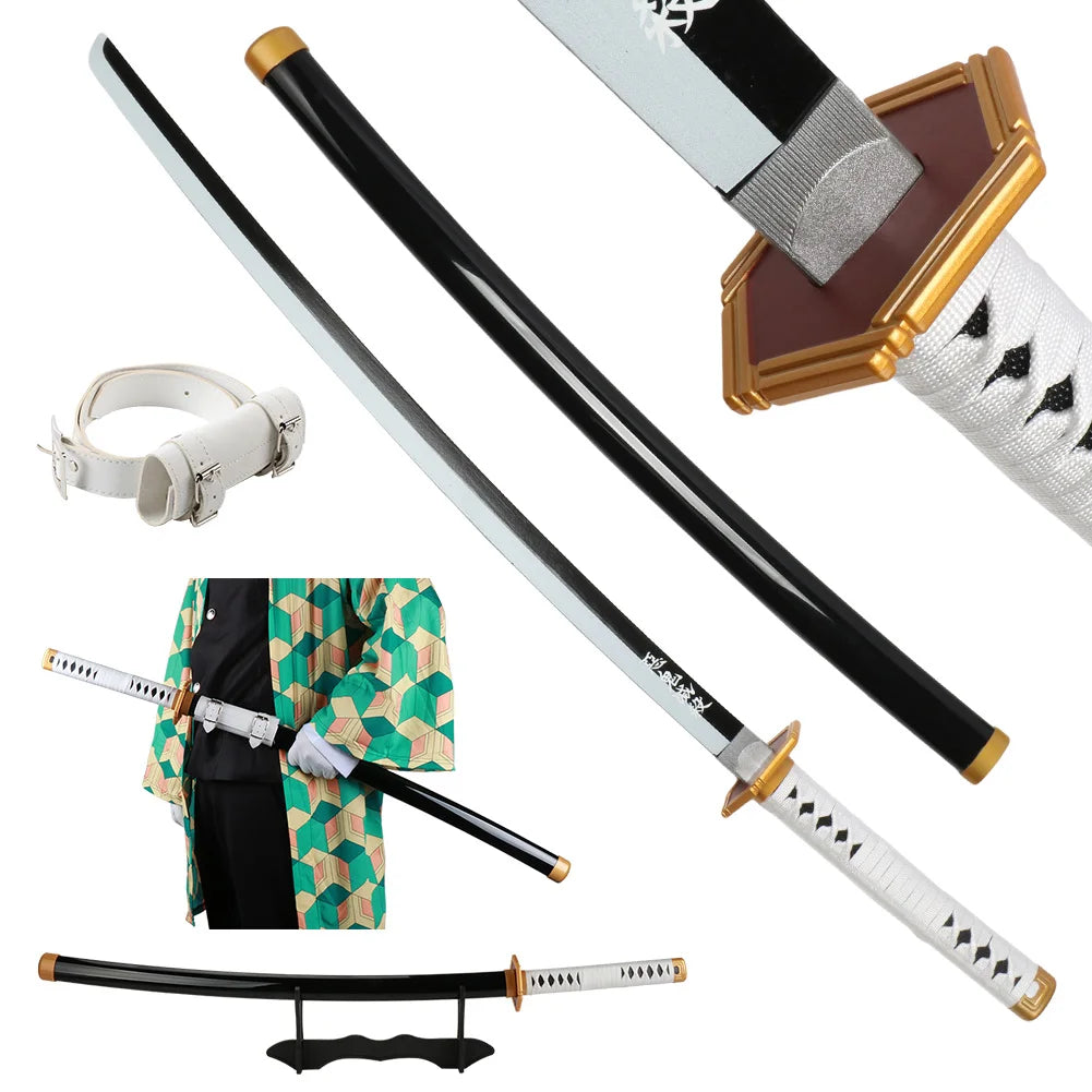 41" Demon Slayer Tanjiro Katana Sword – Samurai Cosplay Prop with Belt & Holder for Halloween Decoration