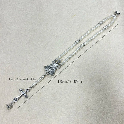 Vintage Virgin Mary Rosary Bracelet – Imitation Pearl Beaded Magnetic Our Lady of Aparecida Cross Prayer Jewelry Gift for Women & Faith Wear