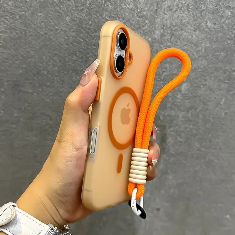 MagSafe Candy Color Lanyard Case - Matte Soft Cover with Hand Wrist Strap for iPhone 16 15 14 13 12 11 Pro Max Plus 16e