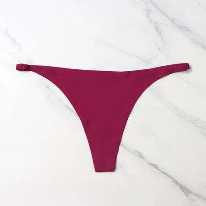 Ice Silk Seamless Thong Panties for Women – Soft Satin Bikini Underwear, Thin Band Tangas Mujer