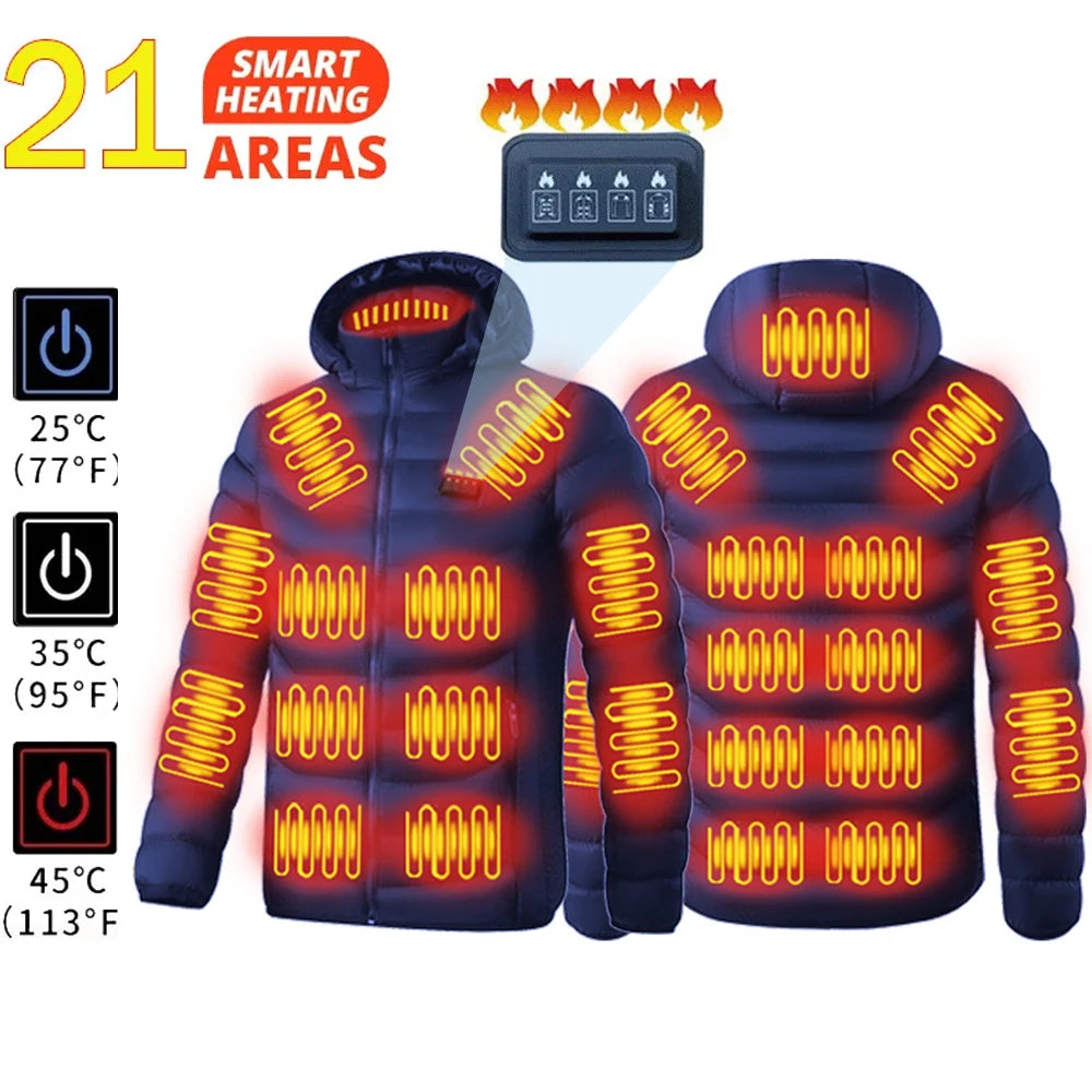 21-Zone USB Heated Jacket for Men & Women – Warm Self-Heating Vest & Coat for Skiing, Camping, Hiking, and Winter Wear