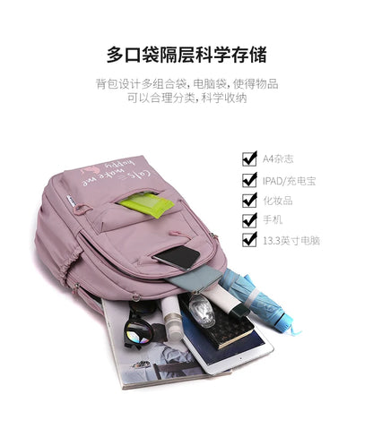 Teen Girls School Backpack | Pink Waterproof Bag for Primary & Middle School Students
