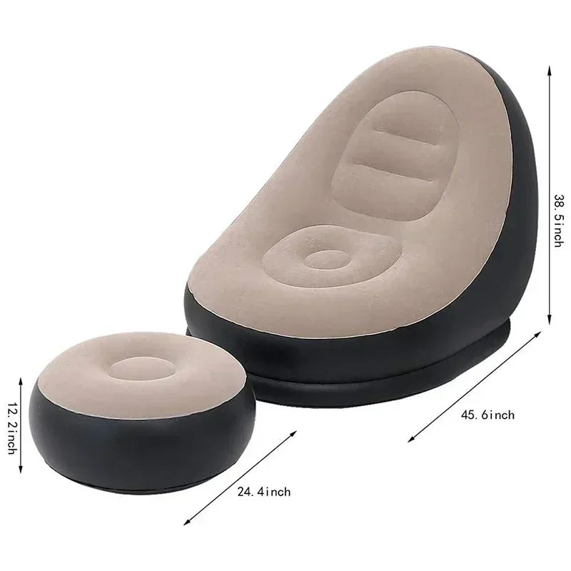 Inflatable Leisure Bean Bag Sofa – Foldable Lazy Recliner for Outdoor, Tatami & Bedroom Use, Fluffy Seat & Footstool