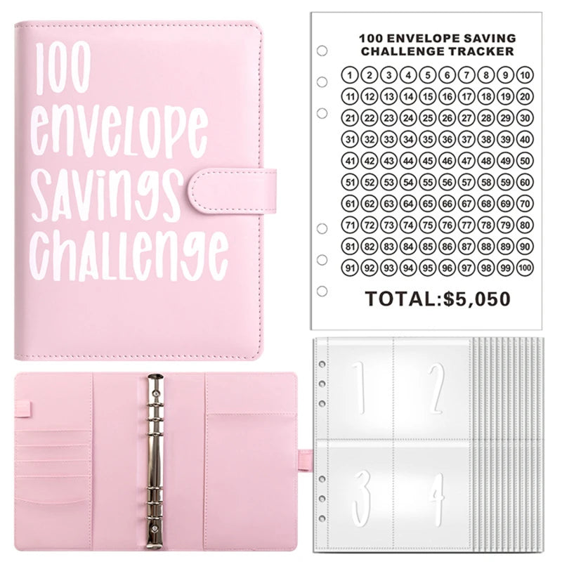 100 Day Couple's Challenge Journal – PU Leather Loose-Leaf Savings Book with Magnetic Buckle, Save & Make Money Notebook