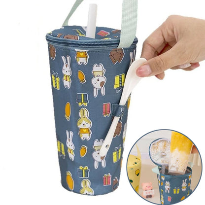 Portable Milk Tea Tote Bag – Insulated Heat Preservation Cup Carrier, Handbag for Drinks, Umbrella, and Camping Accessories