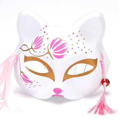 Hand-Painted Fox Mask –  Anime-Inspired Half-Face Cosplay Mask for Raves, Festivals, Masquerade Parties & Costumes