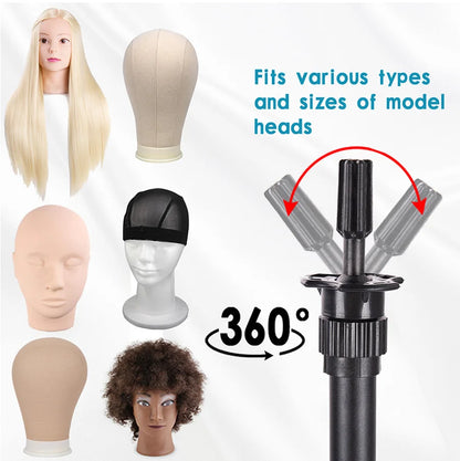 Multifunction Wig Stand — 3-Holder Tripod for Mannequin Heads, Training Dolls & Canvas Blocks