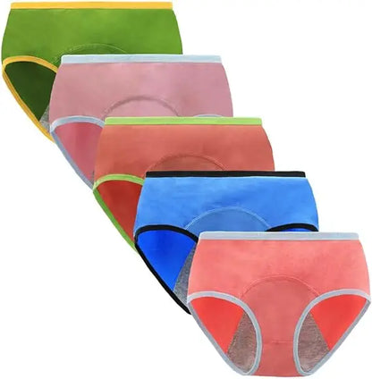 5Pcs Women’s Protective Cotton Menstrual Panties | Breathable Leakproof Briefs & Postpartum Underwear