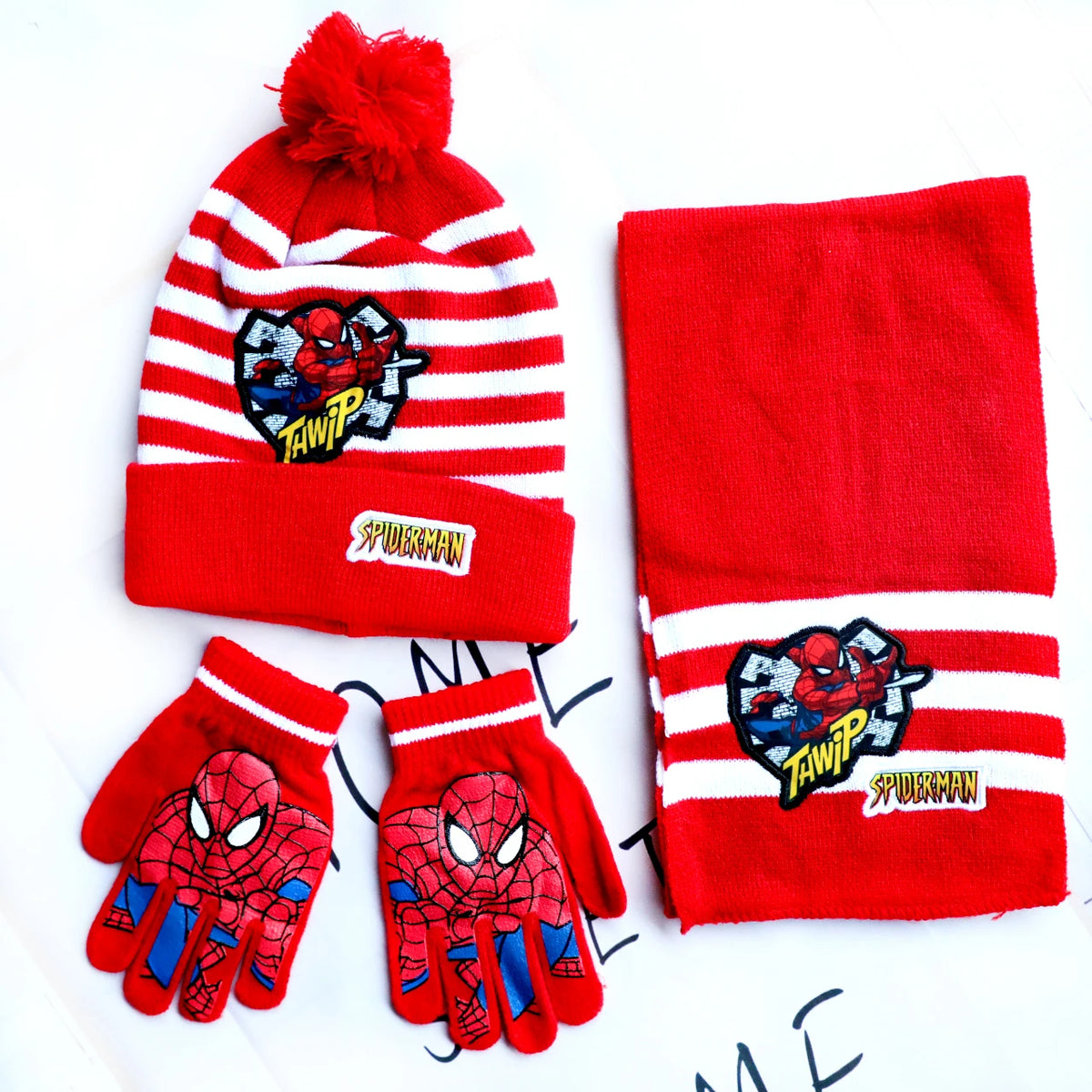 Spider-Man Cosplay Hat & Accessories - Cartoon Knitted Scarf, Warm Gloves & Christmas Cap for Boys and Girls