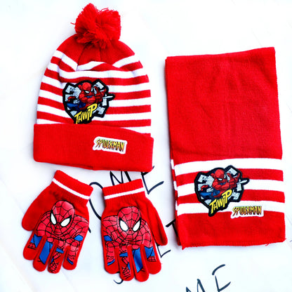 Spider-Man Cosplay Hat & Accessories - Cartoon Knitted Scarf, Warm Gloves & Christmas Cap for Boys and Girls
