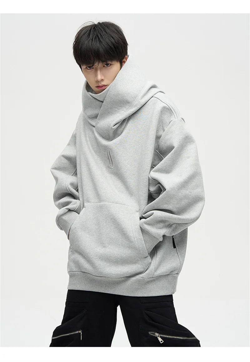 Autumn Ninja Streetwear Turtleneck Hoodie for Men – Letter Embroidered Hip Hop Fashion Sweatshirt, Y2K Vintage Fleece