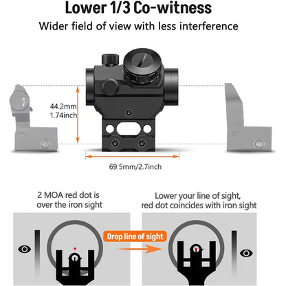2MOA Red Dot Sight 1x25mm Reflex Scope – Waterproof, Shockproof, Fog-Proof with 1-Inch Riser Mount for Rifles