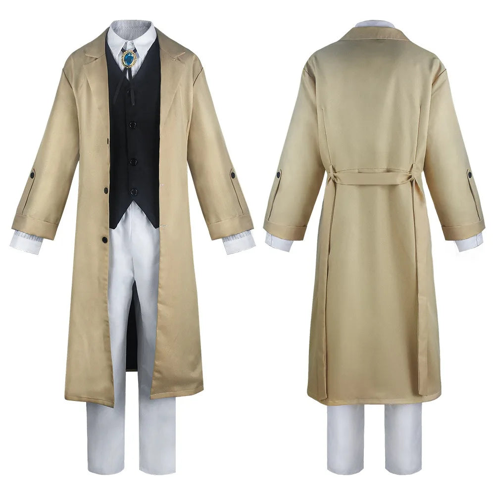 Dazai Cosplay Costume - Detective Dazai Osamu Trench Coat, Shirt, Vest & Pants Set for Adults - Halloween Party Outfit