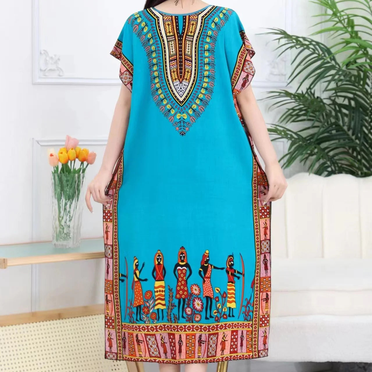 Women’s Bohemian Floral Tunic Dress - Retro Ethnic Print Batwing Sleeve Loose Summer Maternity Streetwear