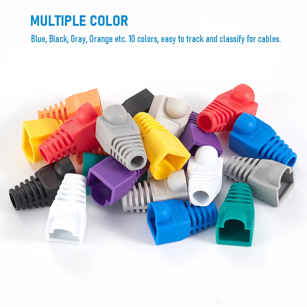 Mixed Color RJ45 Ethernet Cable Boots — Strain Relief Covers for CAT5E/CAT6 Connector Plugs