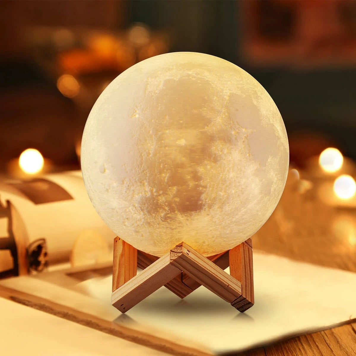 8cm Moon Lamp LED Night Light: Battery-Powered with Stand, Starry Lamp for Bedroom Decor - Kids Gift Night Light Moon Lamp